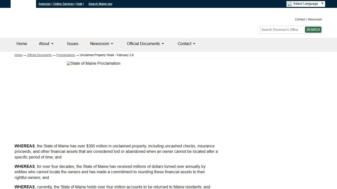 Unclaimed Property Week - February 2-8 Office of Governor Janet T. Mills